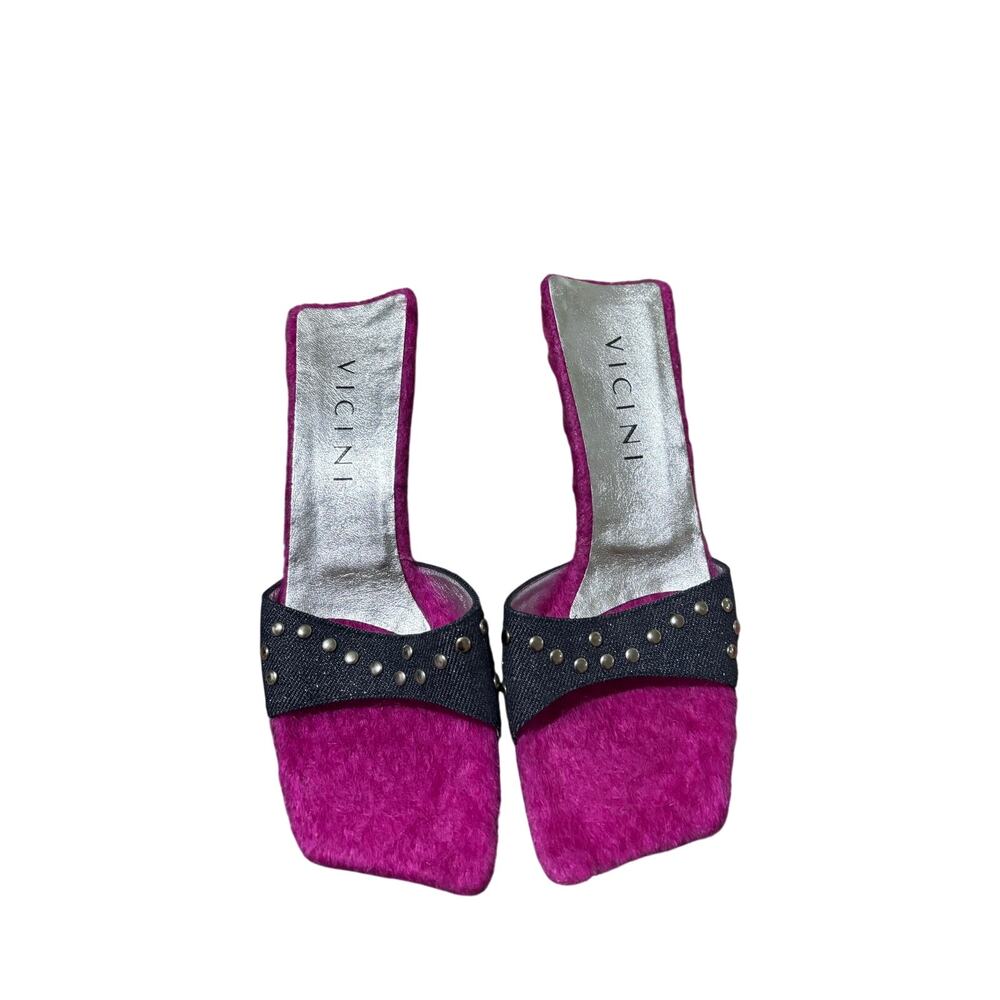 Vicini 8 vintage new denim studded Louis metal heel hot pink fur lined nwt RARE